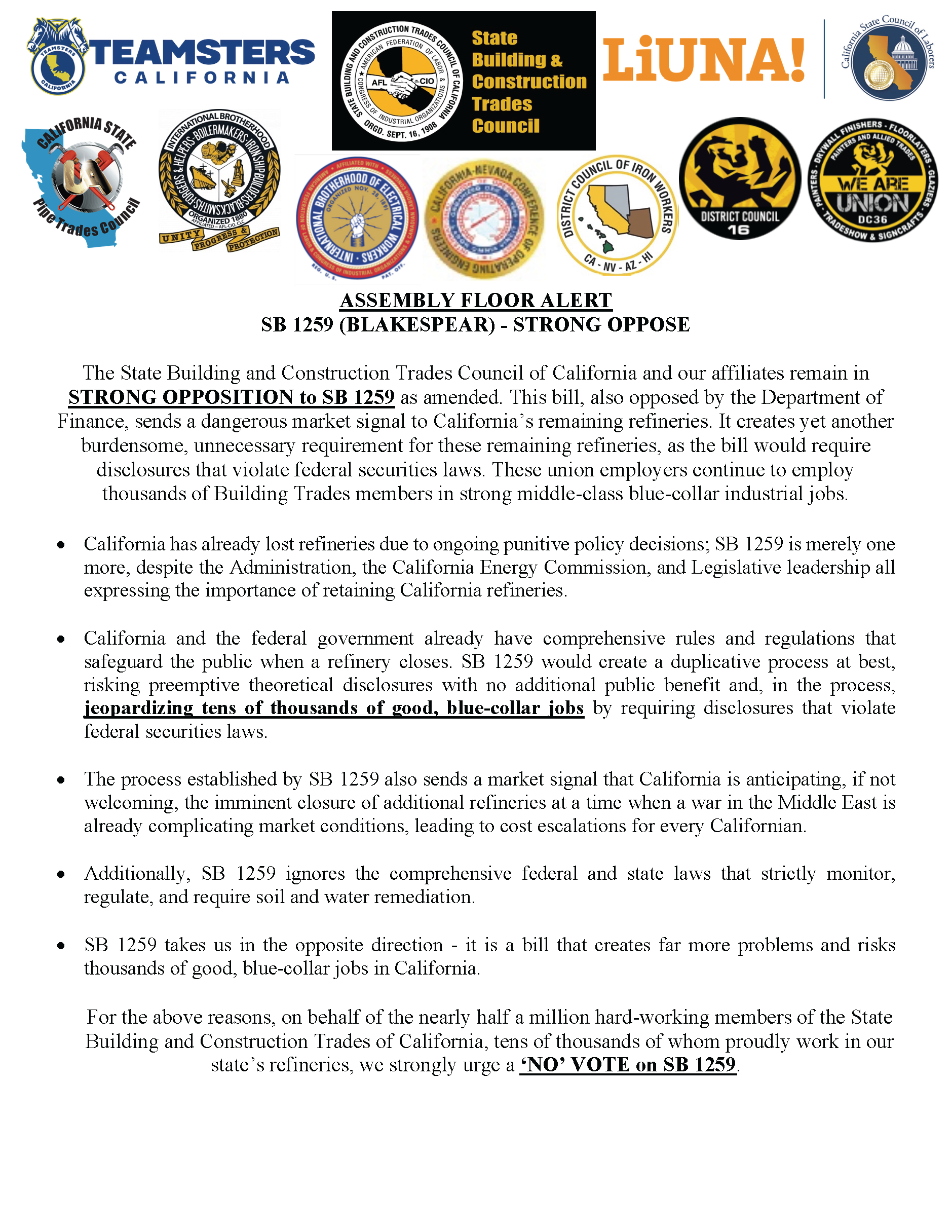 SB 1259 Oppose Letter